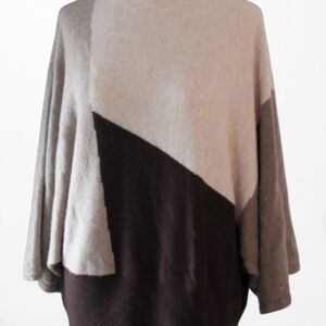 Prive Cashmere 100% Cashmere Sweater Black/Oatmeal Kimono Sleeve Womens L